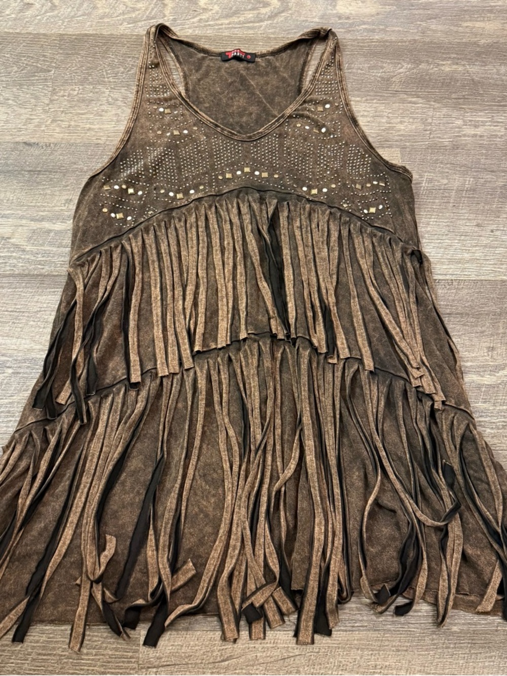 T Party Fashion Brown Fringe Studded Tank Top